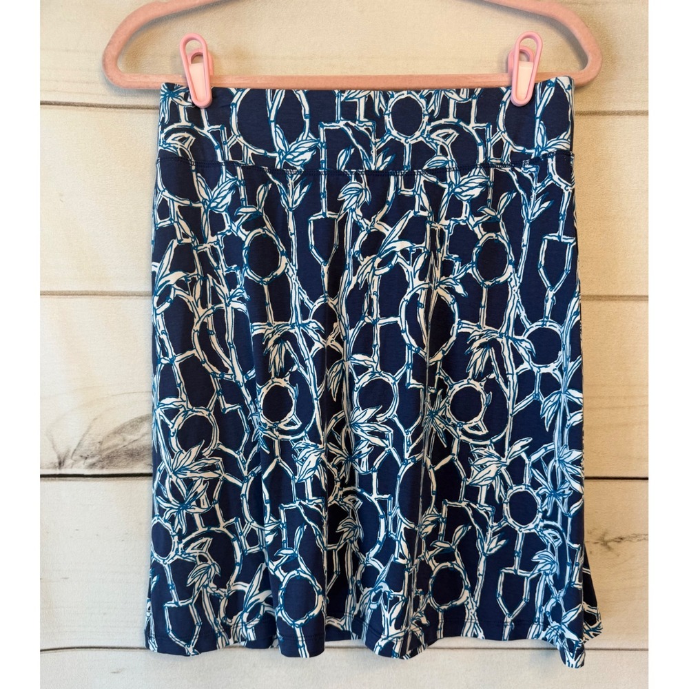 Lilly Pulitzer Blue White Bamboo Trellis Knit Skirt Small Coastal Preppy